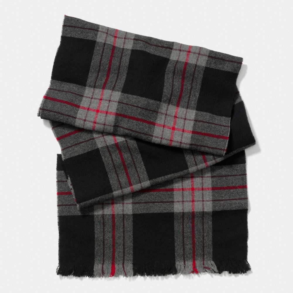 COACH F85300 Wool Box Plaid Scarf BLACK