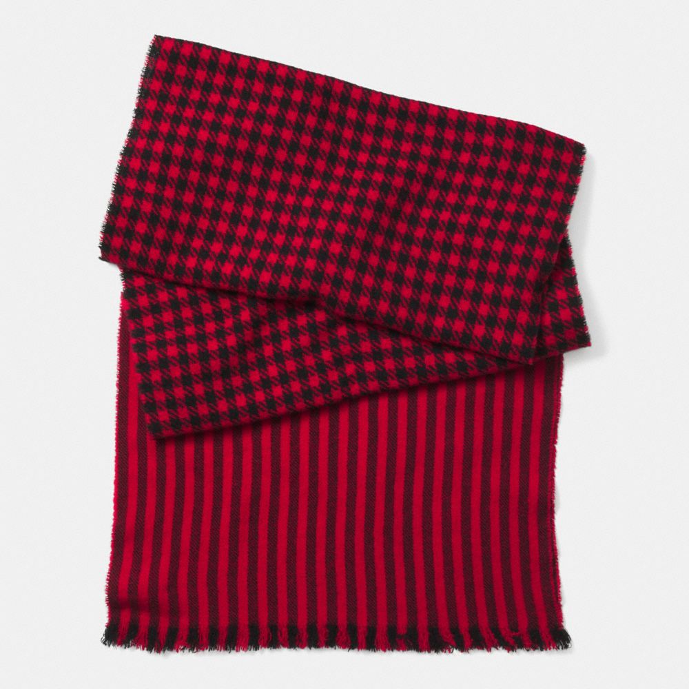 COACH F85301 Wool Houndstooth Scarf CHERRY