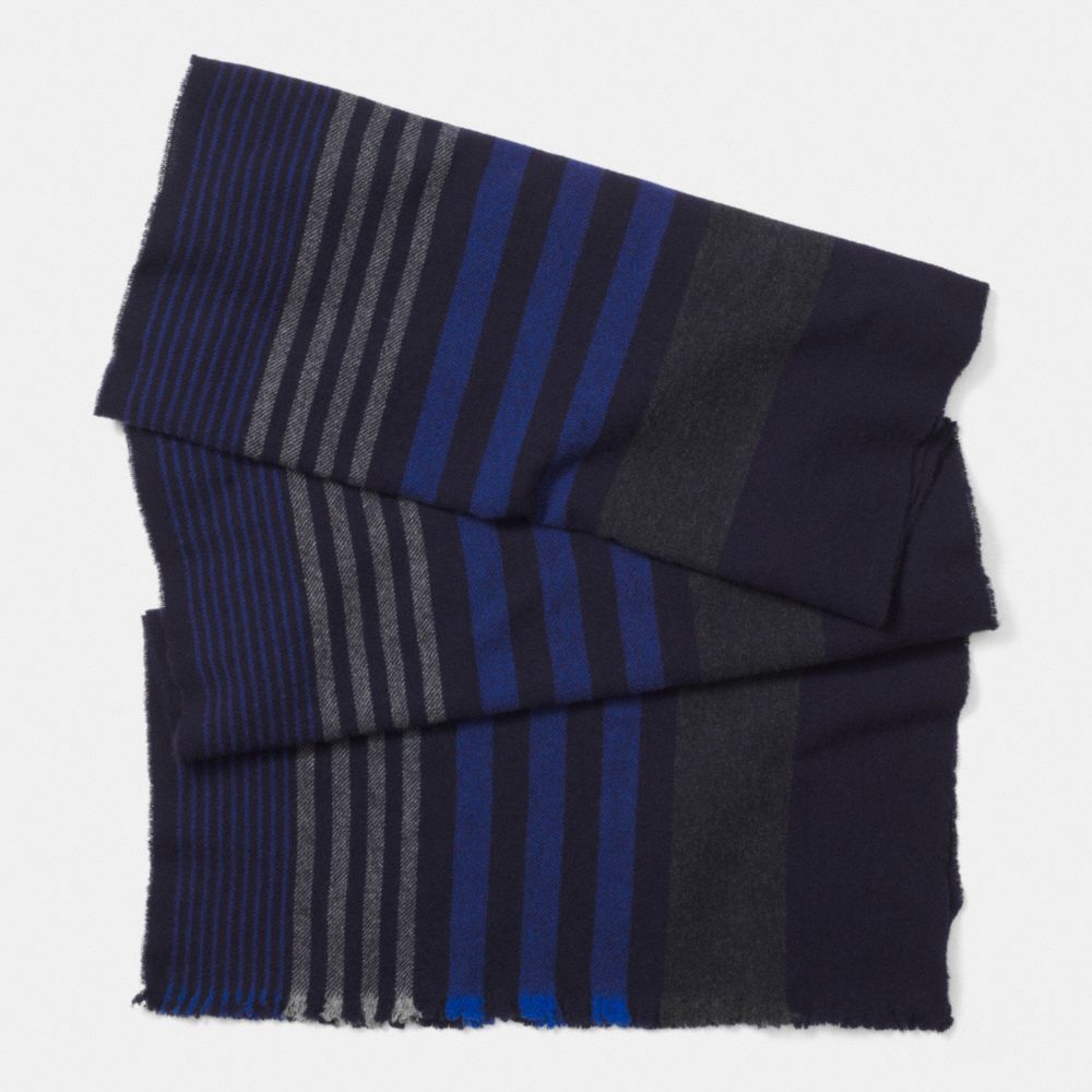 COACH F85302 Wool Variegated Vertical Stripe Scarf NAVY