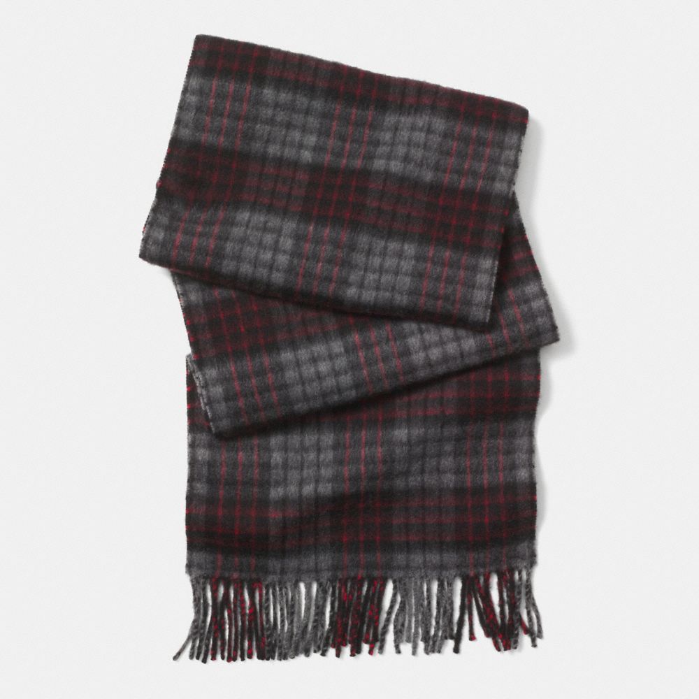 COACH F85312 Cashmere Grid Plaid Scarf GRANITE