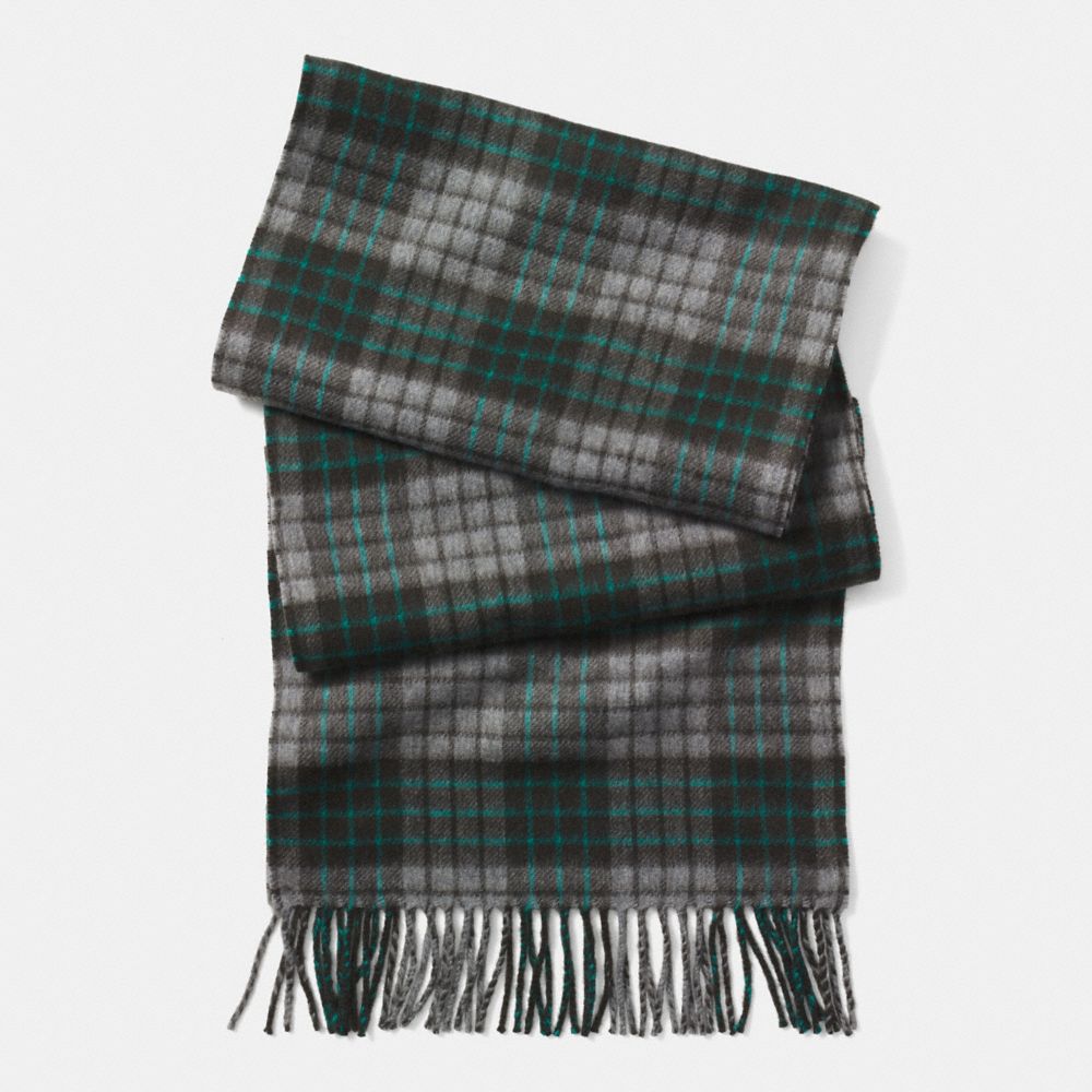 CASHMERE GRID PLAID SCARF - GRAY - COACH F85312