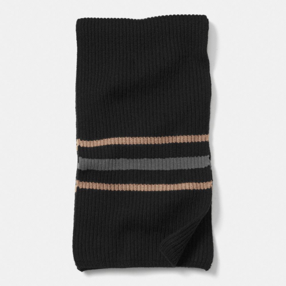 COACH F85315 - CASHMERE MULTI STRIPE RIBBED SCARF BLACK/CAMEL