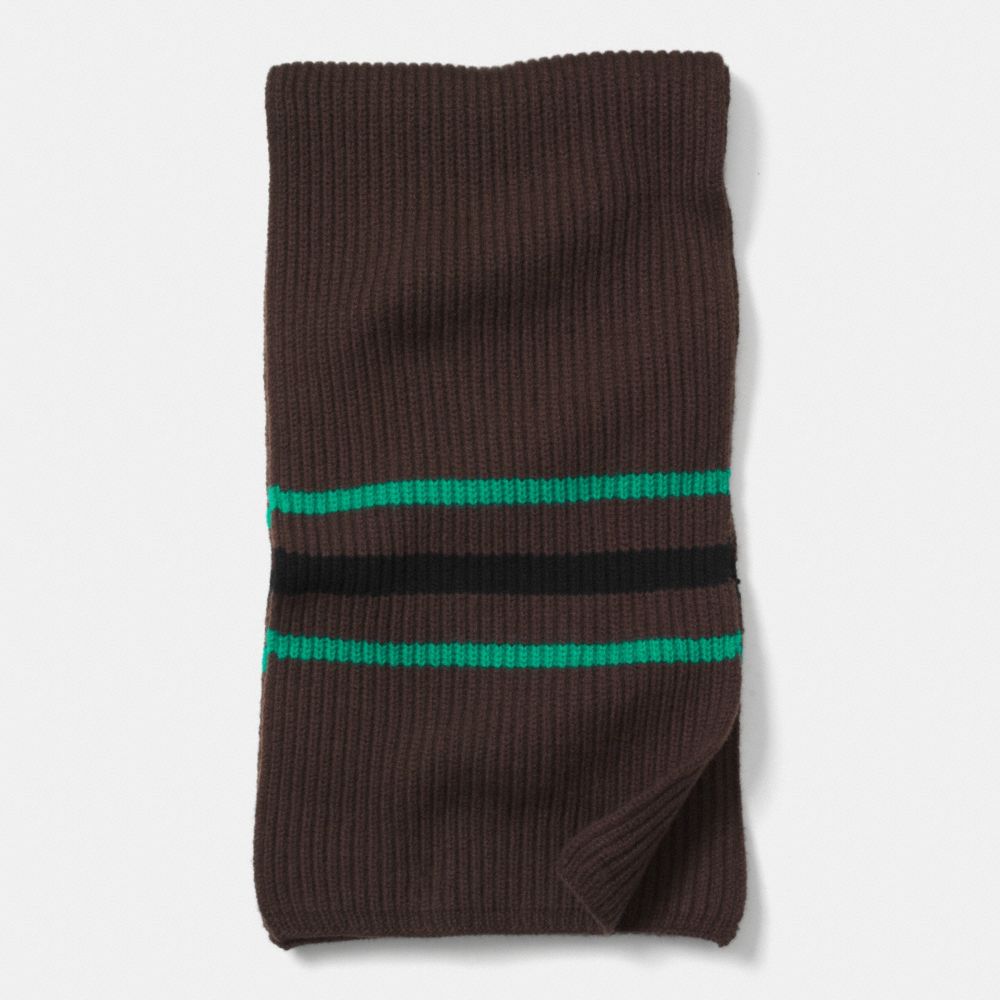 COACH CASHMERE MULTI STRIPE RIBBED SCARF - BROWN/GREEN - f85315