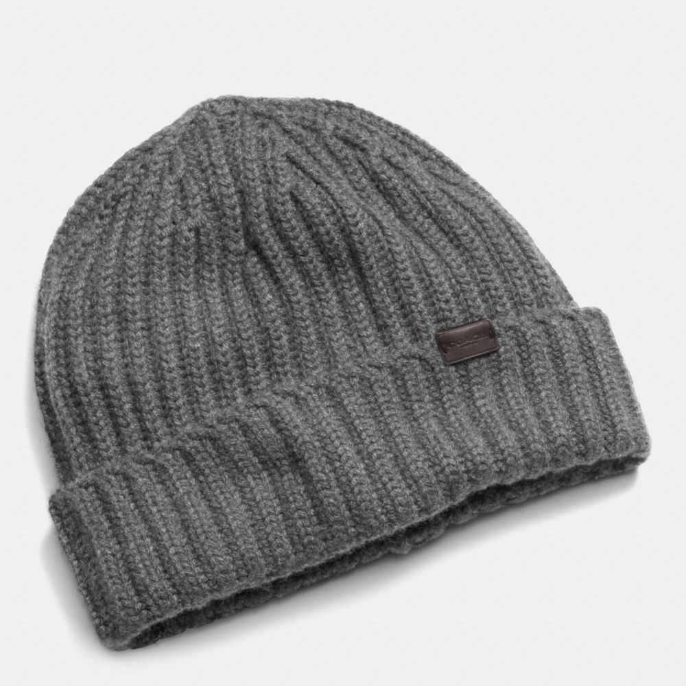 CASHMERE SOLID KNIT HAT - GRAY - COACH F85318
