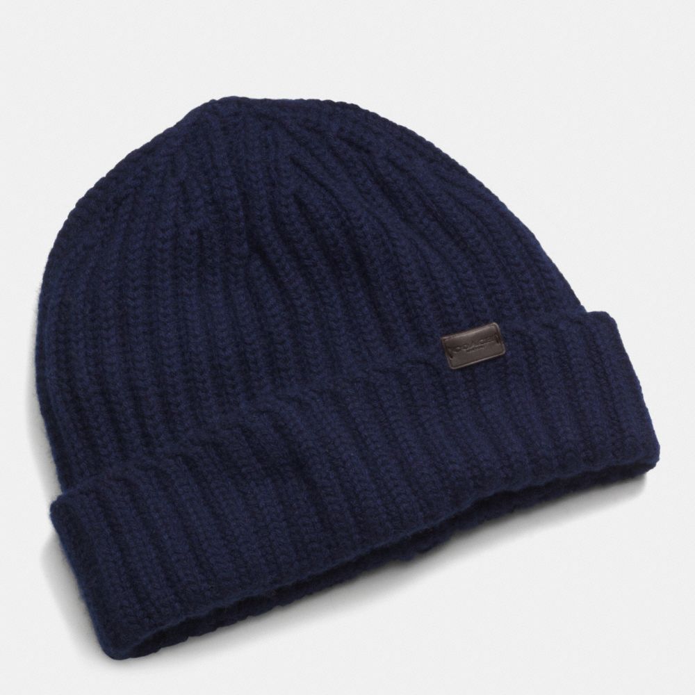 CASHMERE SOLID KNIT HAT - NAVY - COACH F85318