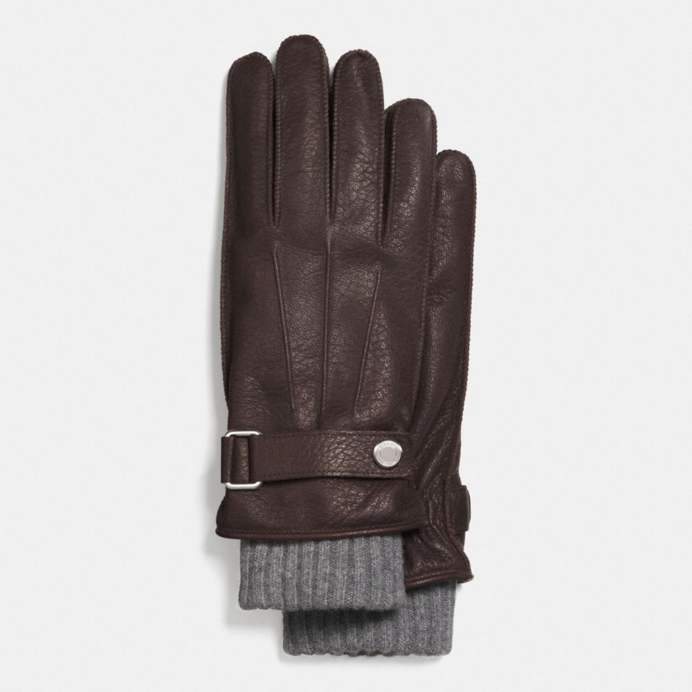 COACH EMBOSSED LEATHER 3-IN-1 GLOVE - MAHOGANY - f85325