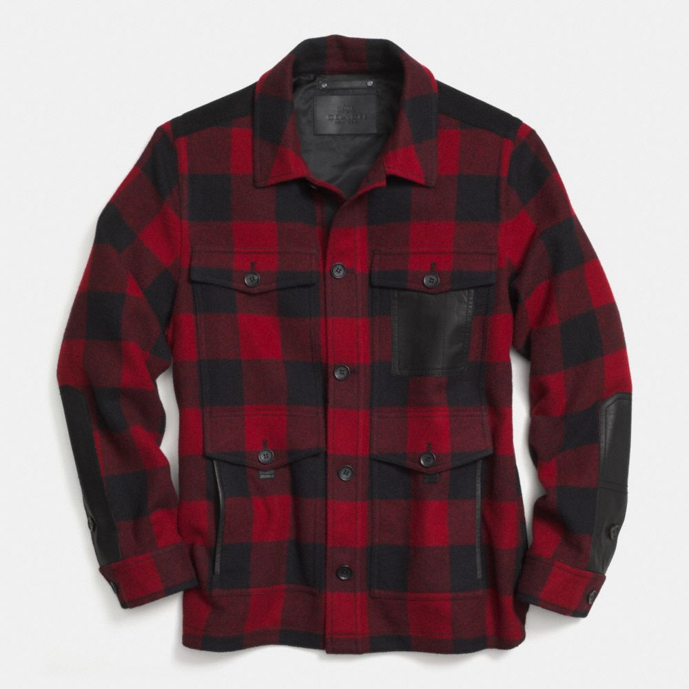 COACH F85532 Plaid Wool Shirt Jacket RED/BLACK