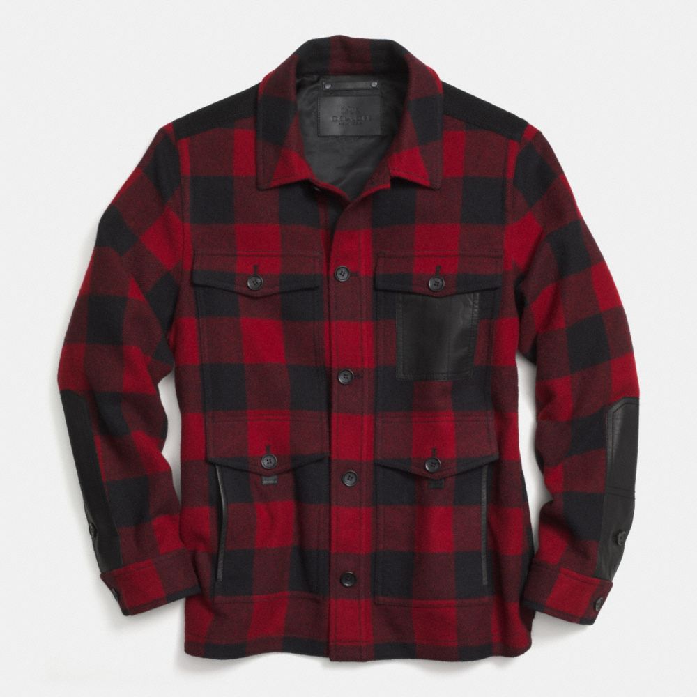 COACH PLAID WOOL SHIRT JACKET - RED/BLACK - f85532