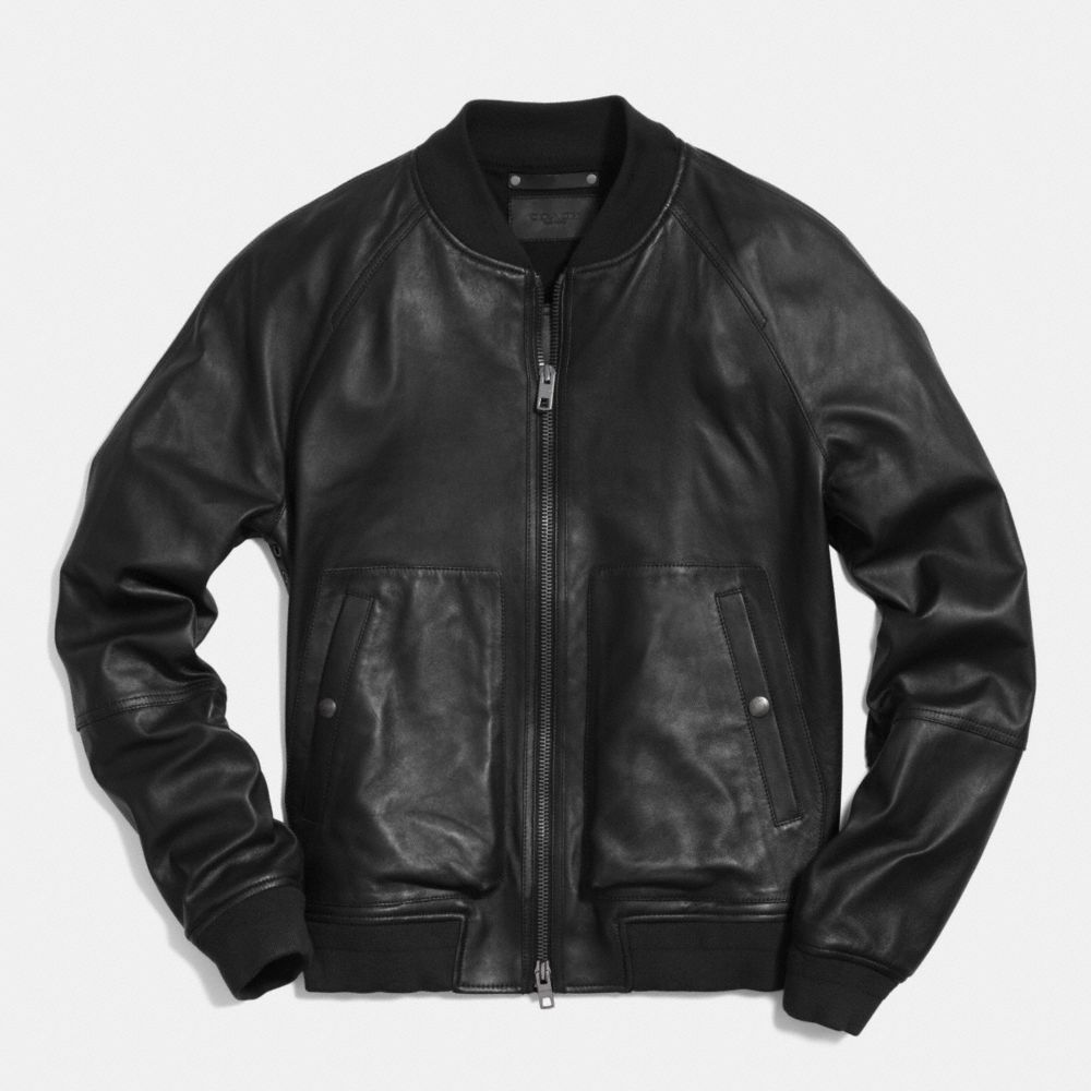 LEATHER AVIATOR JACKET - f85634 - BLACK