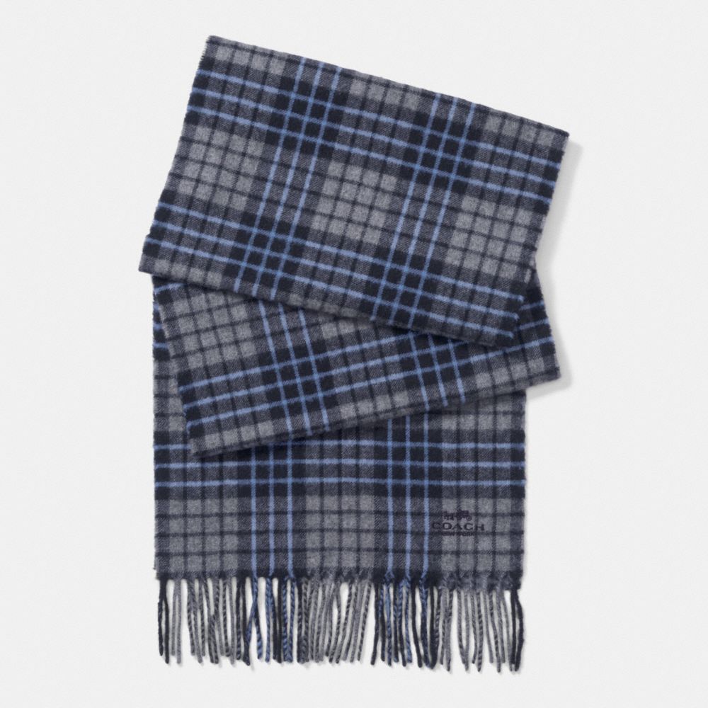 COACH F85851 CASHMERE BLEND PLAID SCARF GRAY/NAVY