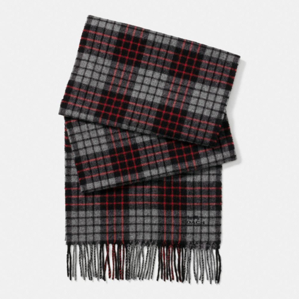 CASHMERE BLEND PLAID SCARF - RED/GREY - COACH F85851