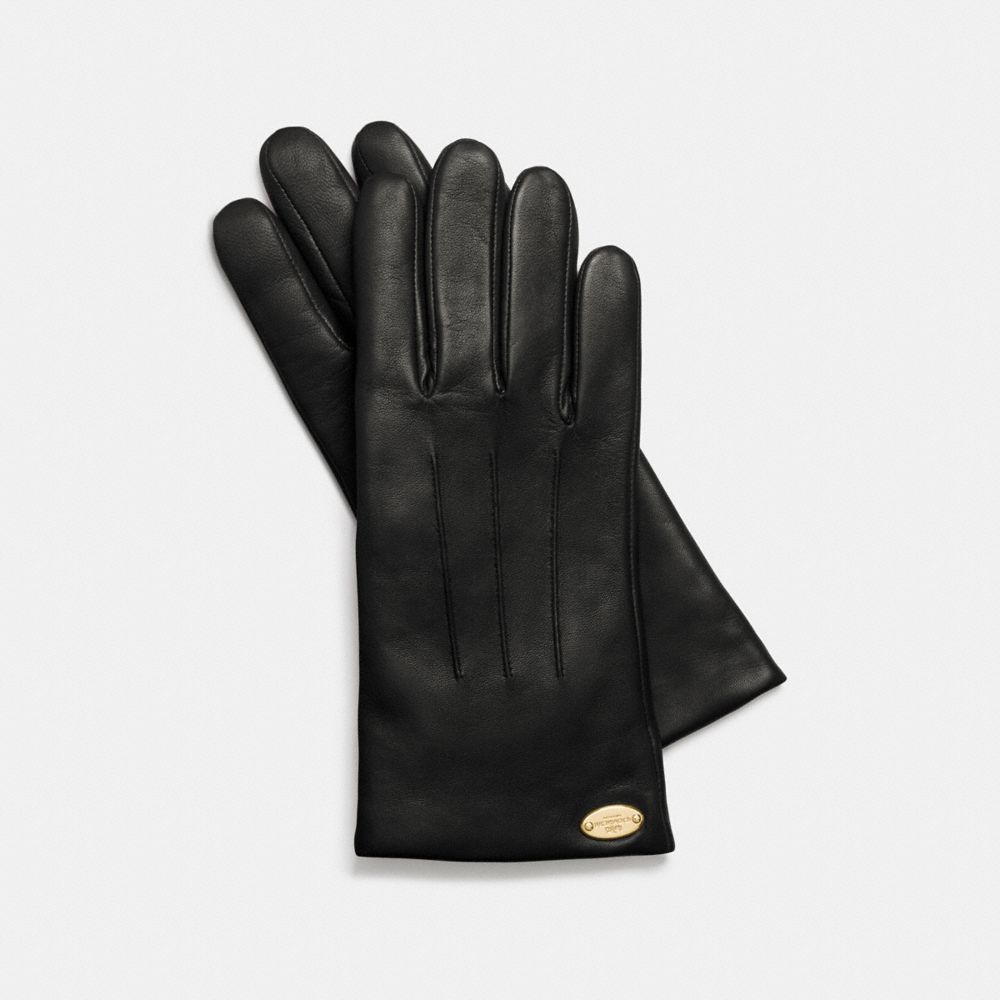 COACH f85876 BASIC LEATHER GLOVE IMITATION GOLD/BLACK F37336