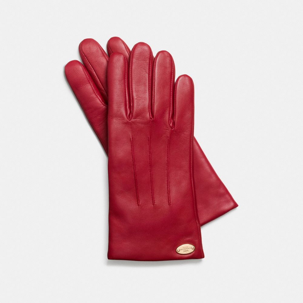 COACH BASIC LEATHER GLOVE - IMITATION GOLD/CLASSIC RED - f85876