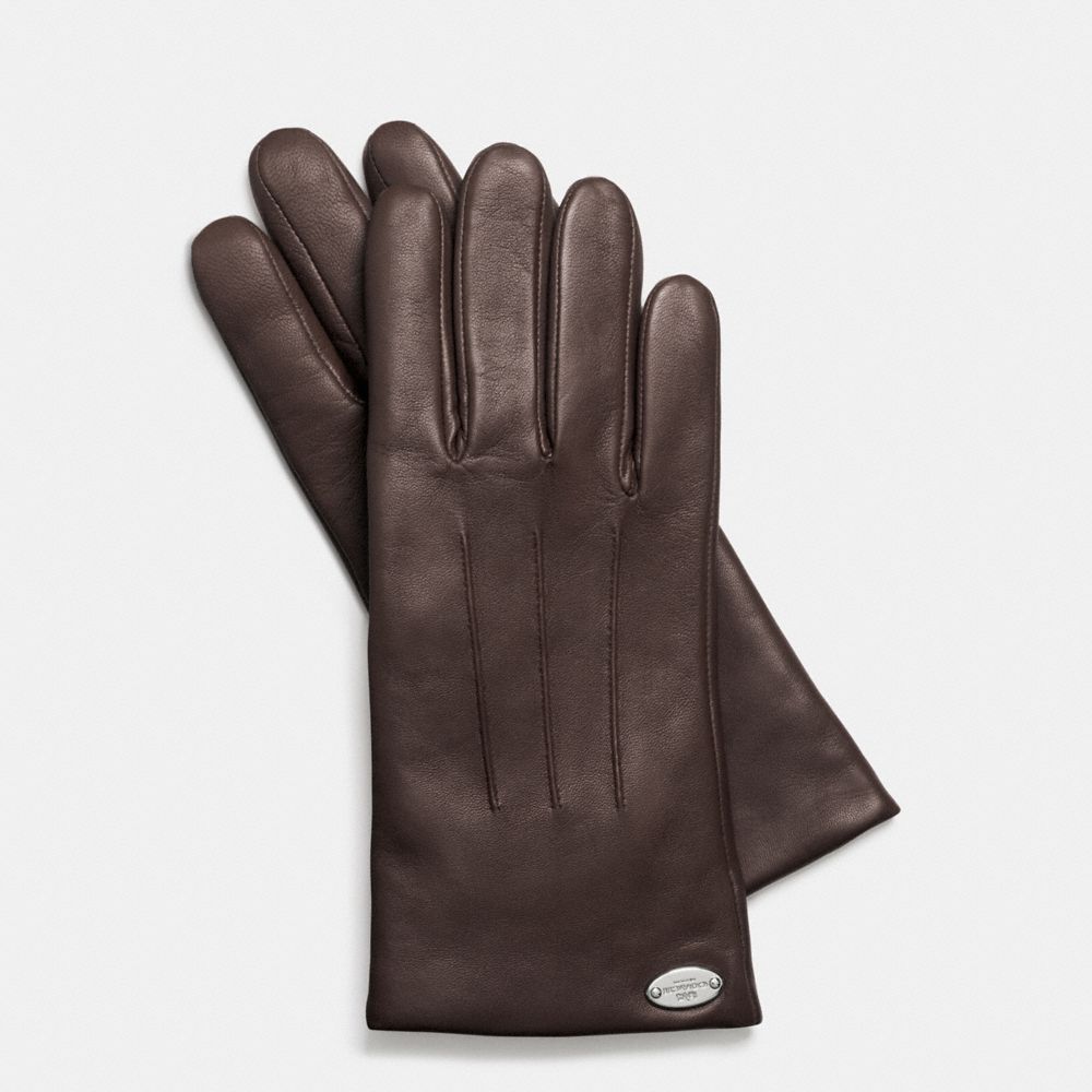 COACH BASIC LEATHER GLOVE - SILVER/MAHOGANY - F85876