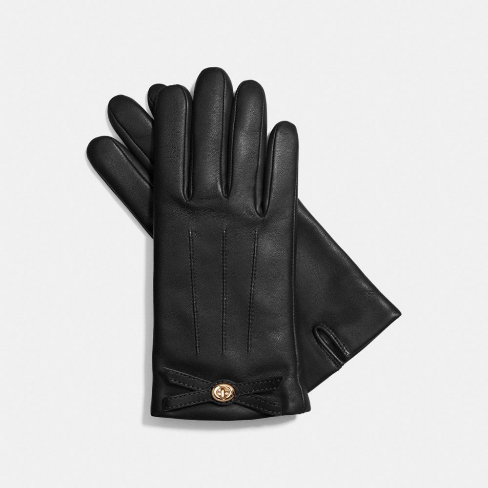 COACH F85929 Bow Leather Glove BLACK/LIGHT GOLD