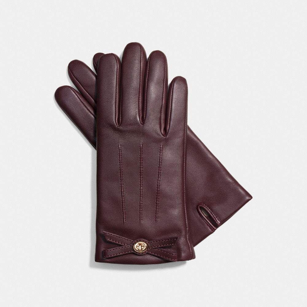 BOW LEATHER GLOVE - f85929 - SILVER/PLUM