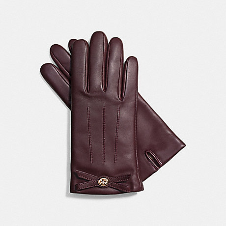 COACH F85929 BOW LEATHER GLOVE SILVER/PLUM