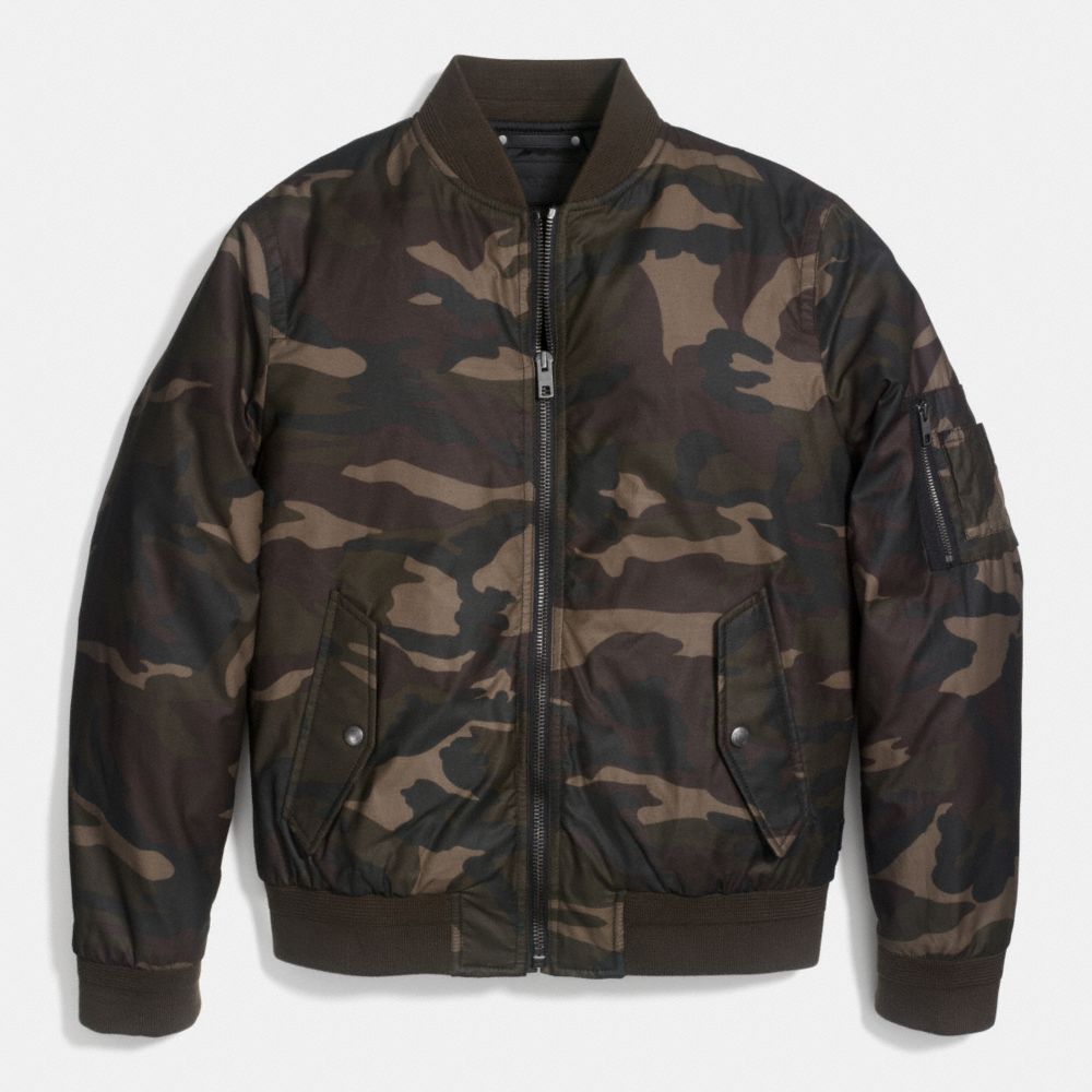 RIB KNIT AVIATOR JACKET IN CAMO PRINT - f86002 - GREEN CAMO