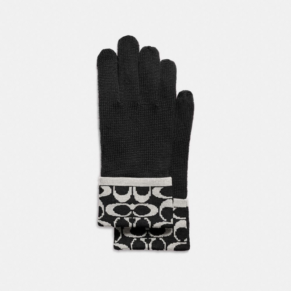 COACH F86026 Signature Knit Touch Glove BLACK PALE GREY