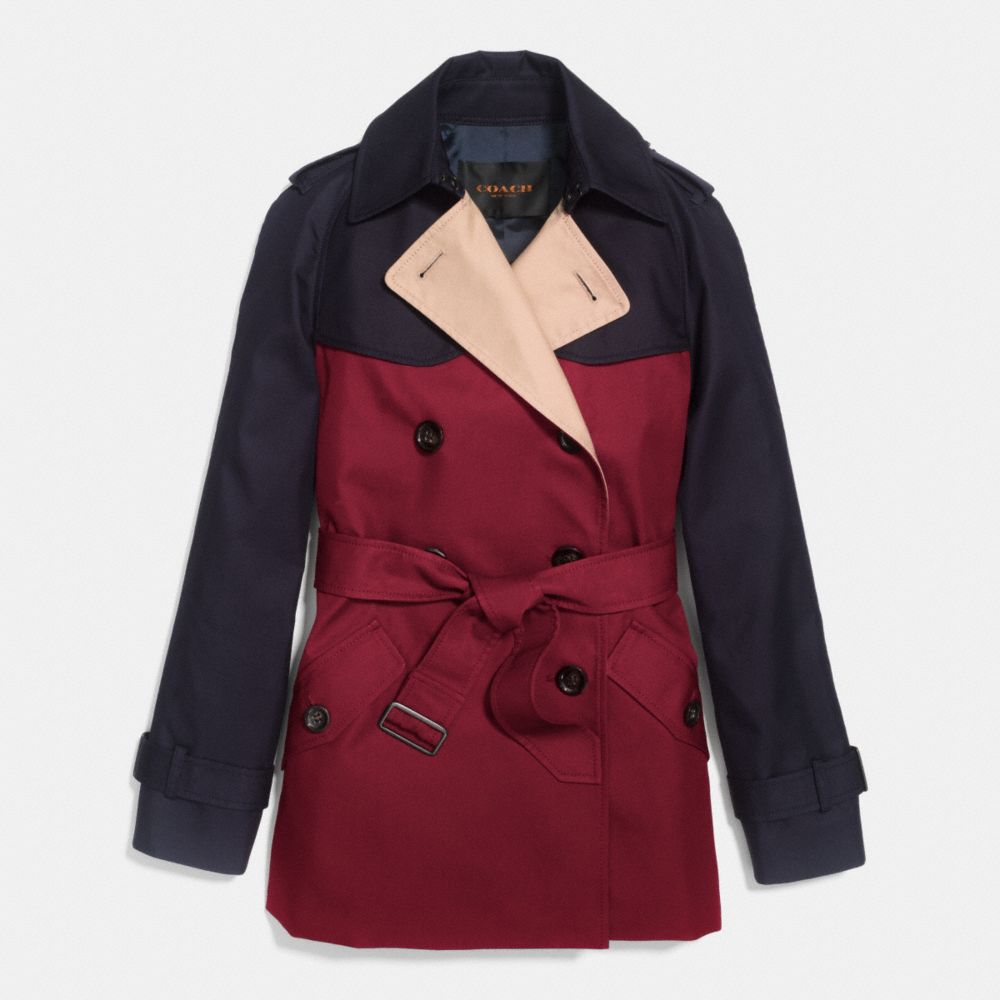 COLORBLOCK SHORT TRENCH - BLACK CHERRY MULTI - COACH F86036