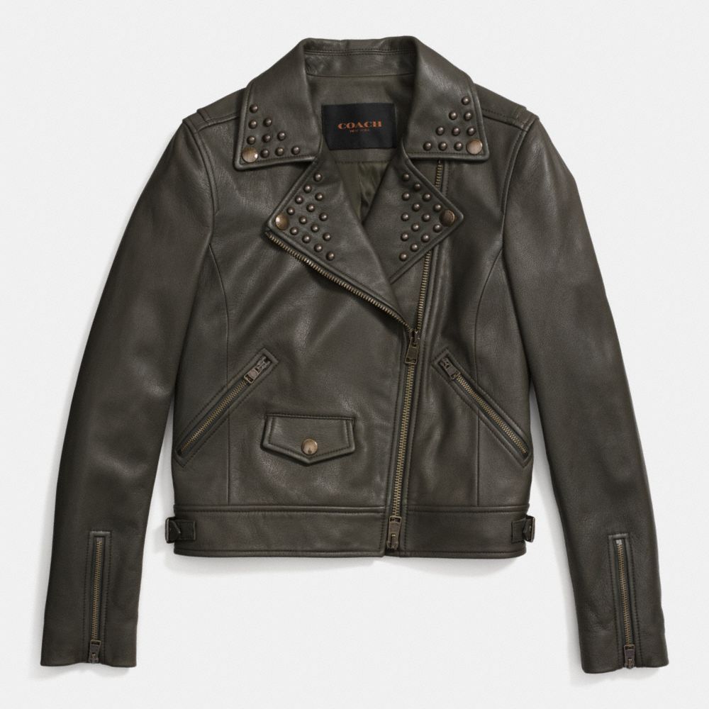 COACH F86042 - STUDDED MOTO JACKET MILITARY