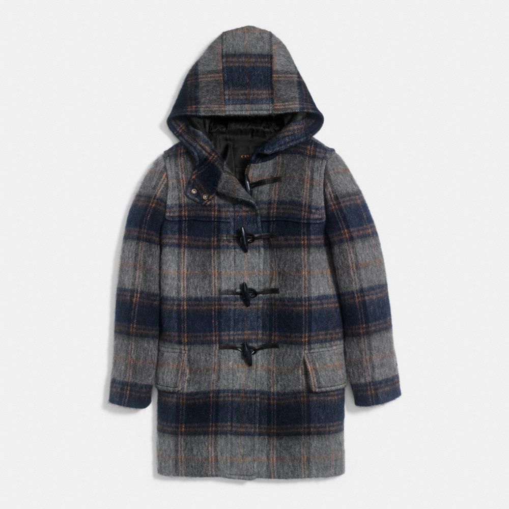 COACH f86047 WOOLY PLAID TOGGLE BARREL COAT BLUE/MULTICOLOR