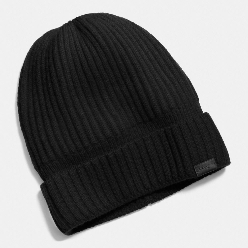 COACH F86070 Cashmere Knit Ribbed Beanie BLACK