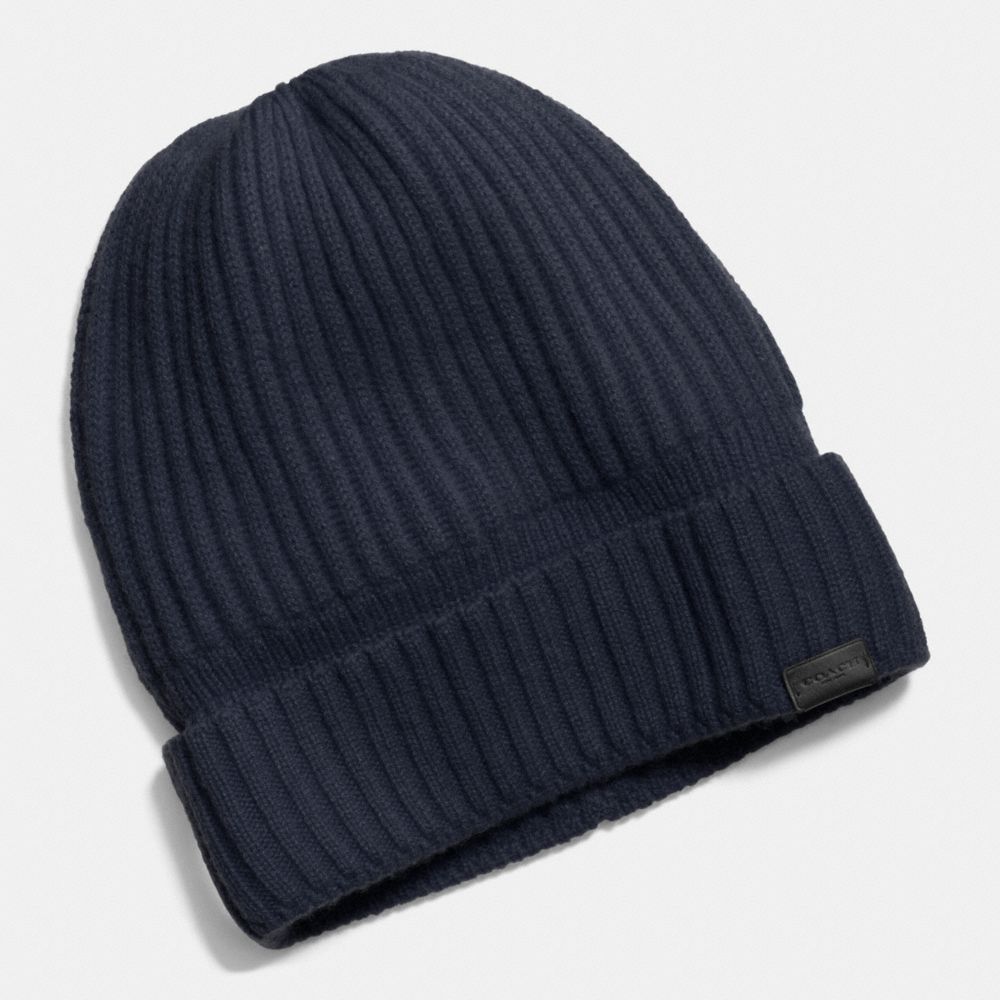 CASHMERE KNIT RIBBED BEANIE - MIDNIGHT - COACH F86070