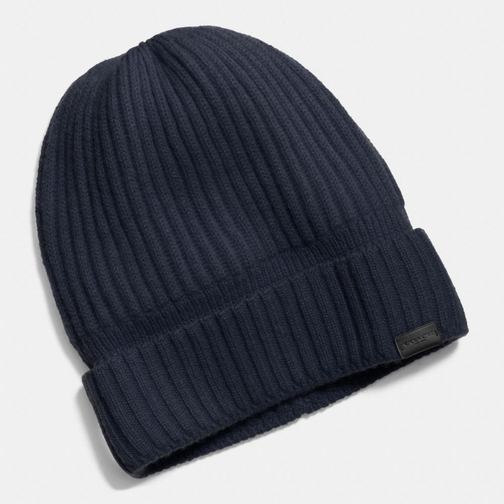 COACH CASHMERE KNIT RIBBED BEANIE - MIDNIGHT - F86070