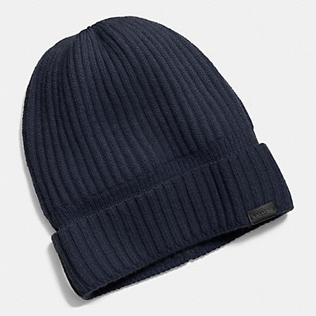 COACH F86070 CASHMERE KNIT RIBBED BEANIE MIDNIGHT