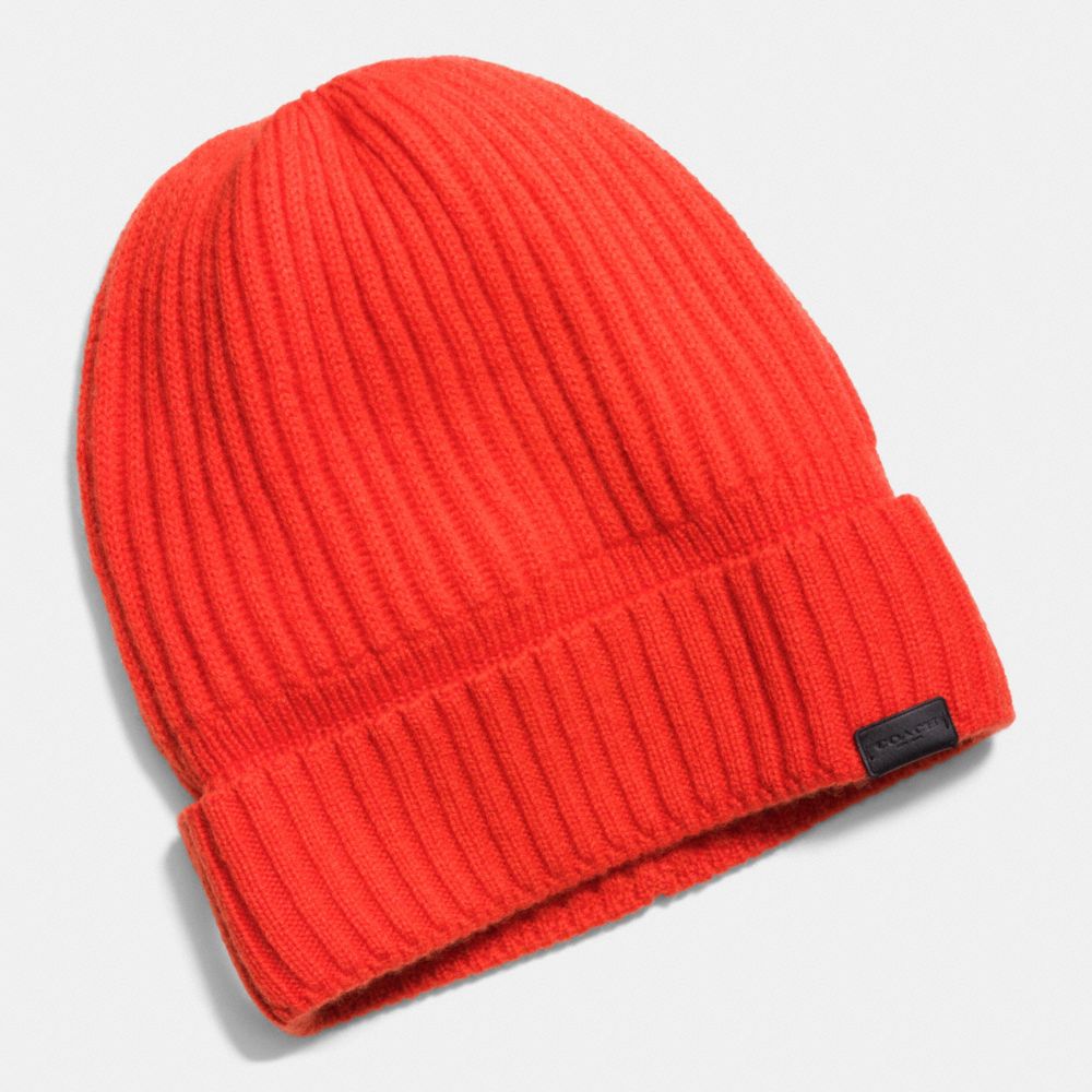 COACH F86070 Cashmere Knit Ribbed Beanie ORANGE