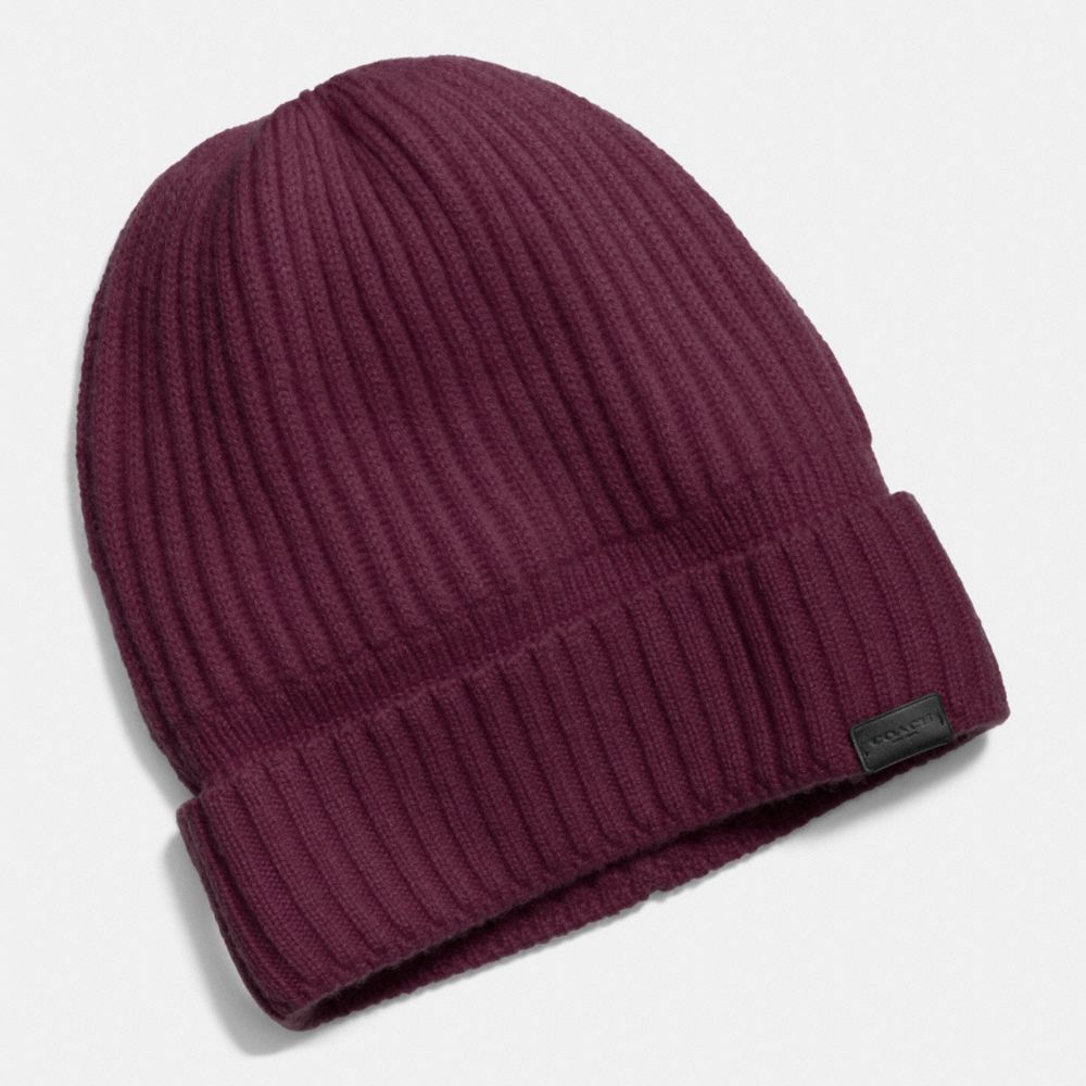 CASHMERE KNIT RIBBED BEANIE - OXBLOOD - COACH F86070