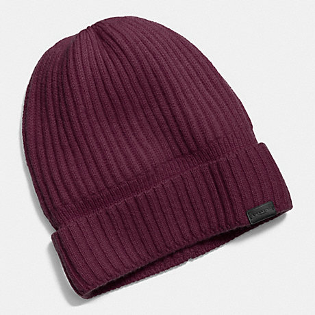 COACH CASHMERE KNIT RIBBED BEANIE - OXBLOOD - f86070