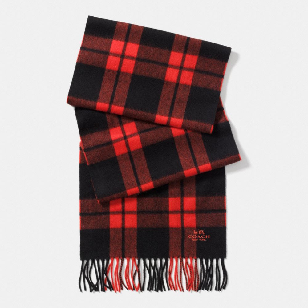 COACH F86076 - FIELD PLAID SCARF ORANGE/BLACK