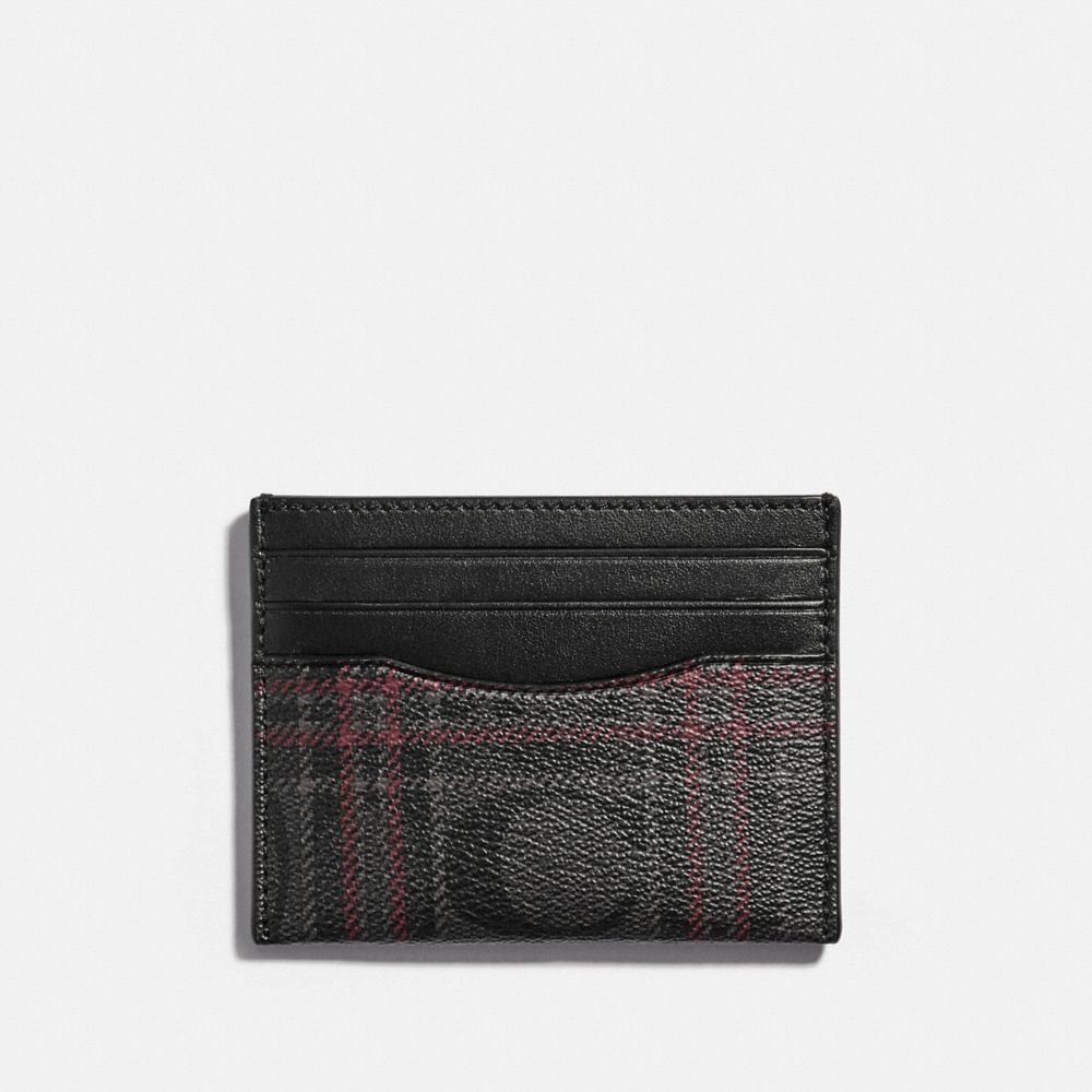 COACH F86112 - SLIM CARD CASE IN SIGNATURE CANVAS WITH SHIRTING PLAID PRINT QB/BLACK RED MULTI