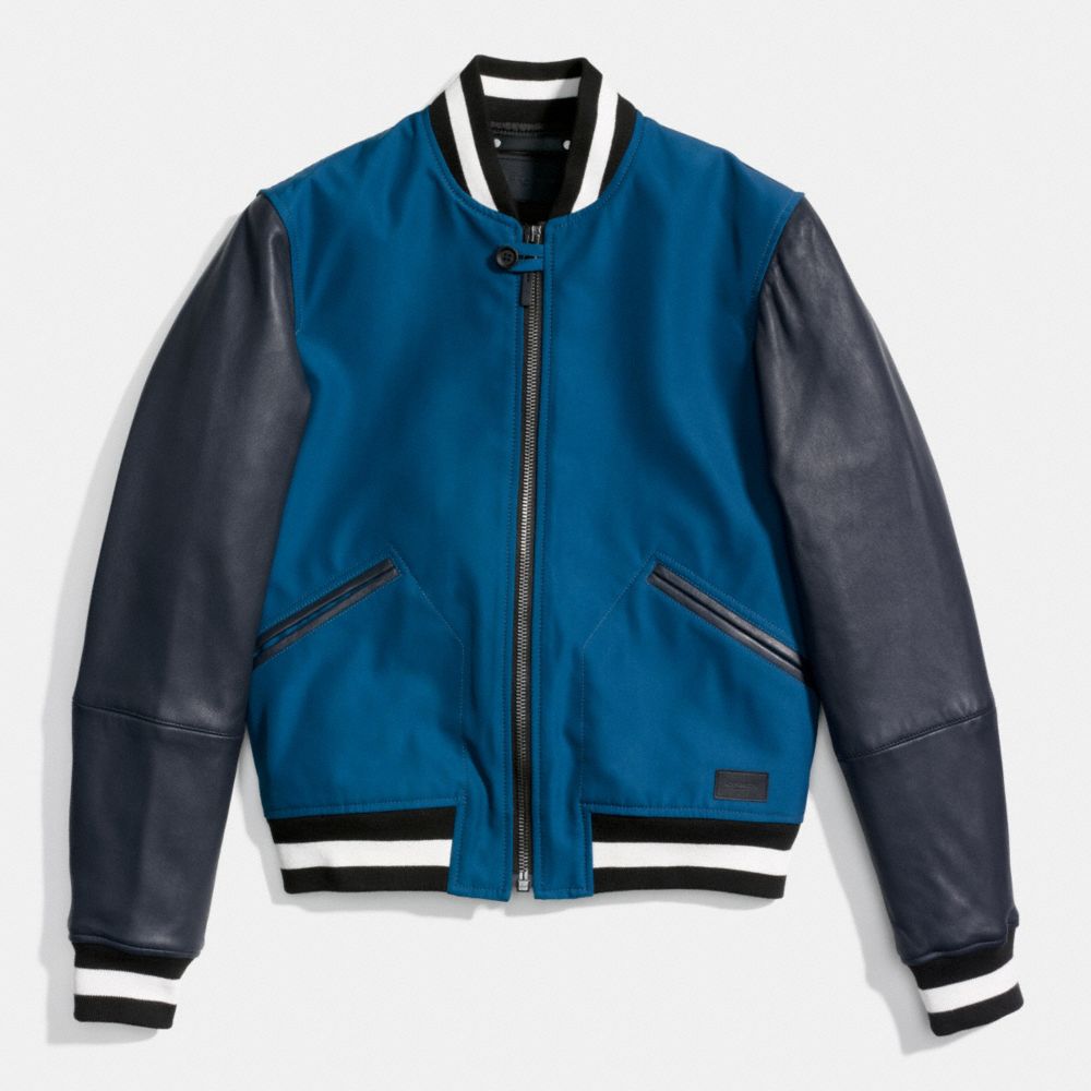 COACH f86139 VARSITY JACKET NAVY/BRIGHT MINERAL