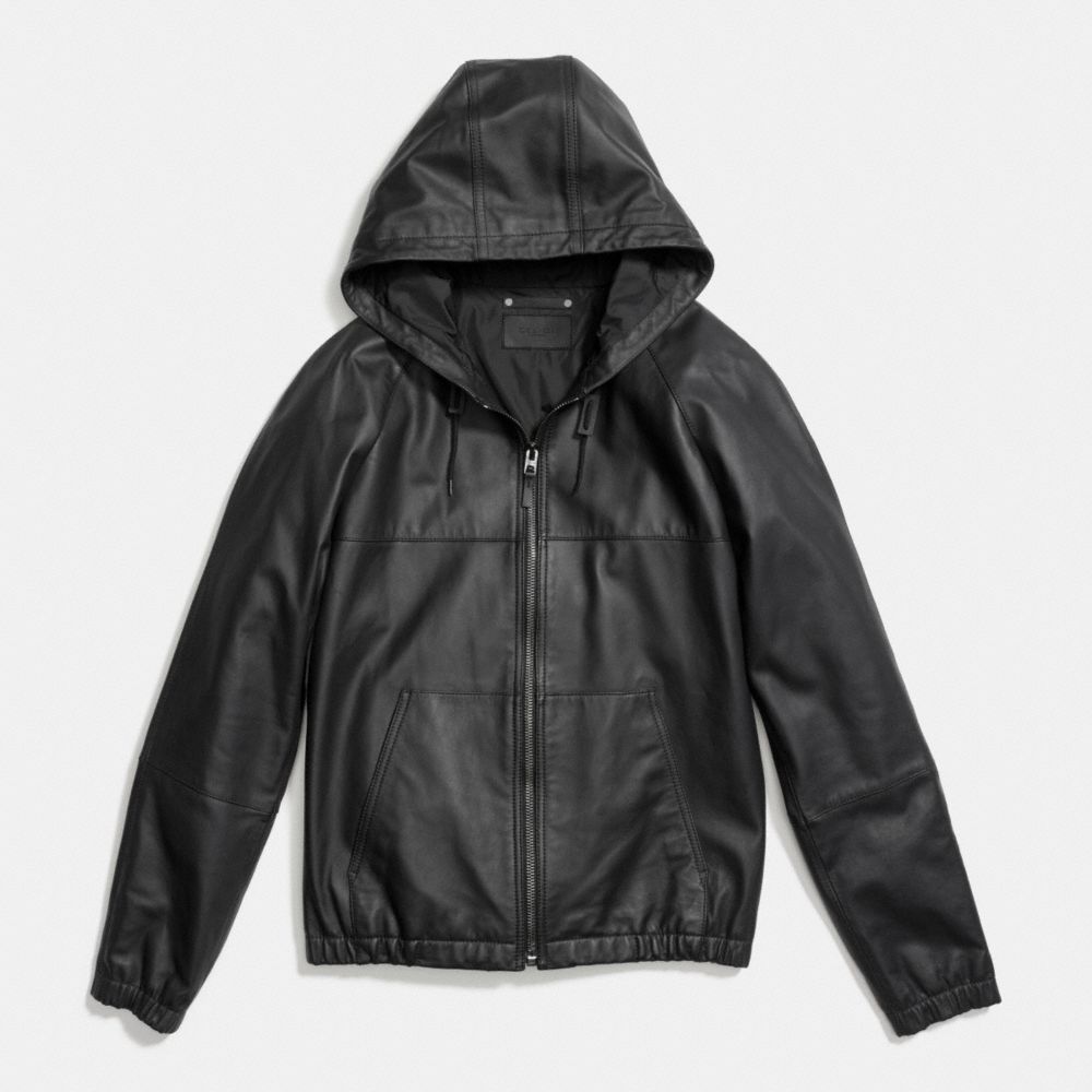 LEATHER TRAINER HOODIE - BLACK - COACH F86141