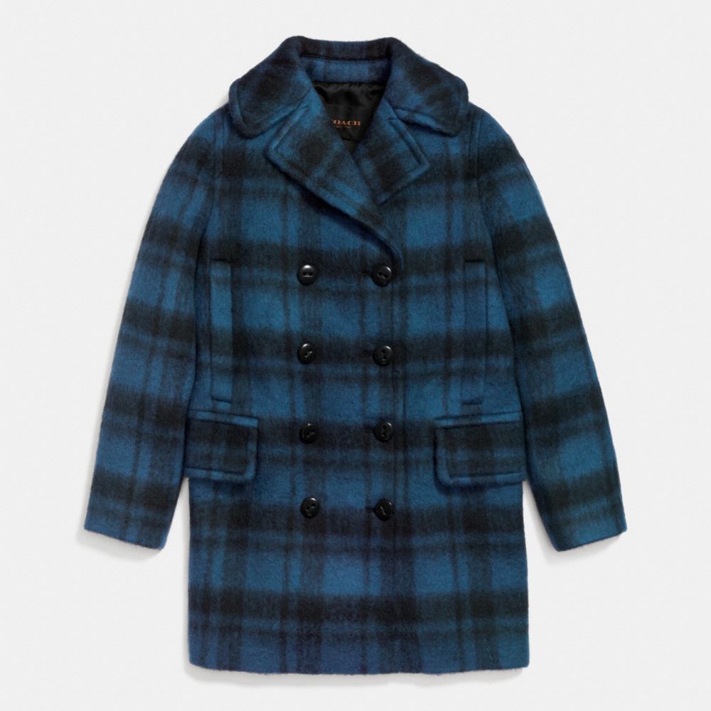 COACH PLAID LONG PEACOAT - DARK SLATE - f86235