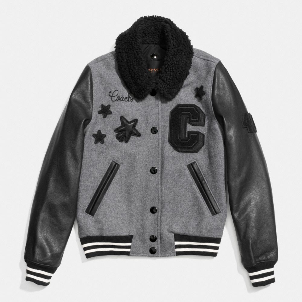 COACH F86236 Varsity Jacket With Collar GRAY/BLACK