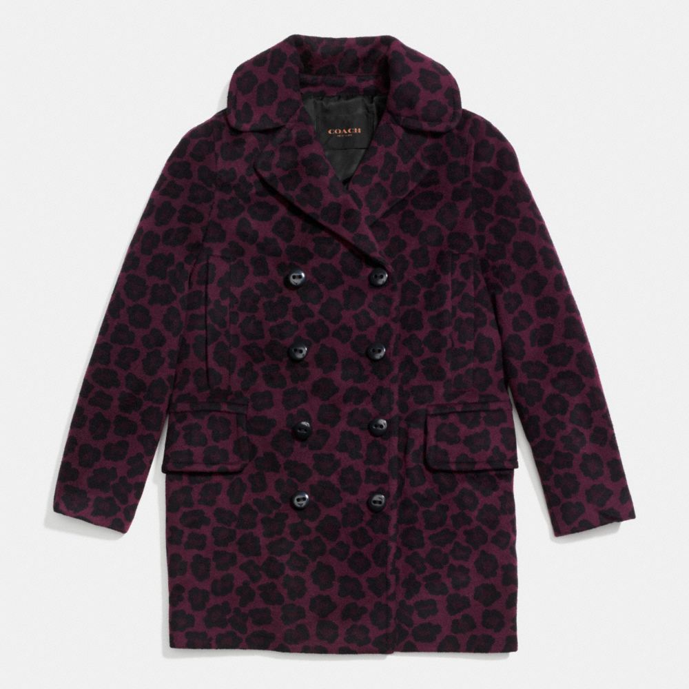 COACH F86238 OCELOT LONG PEACOAT DARK-CRANBERRY