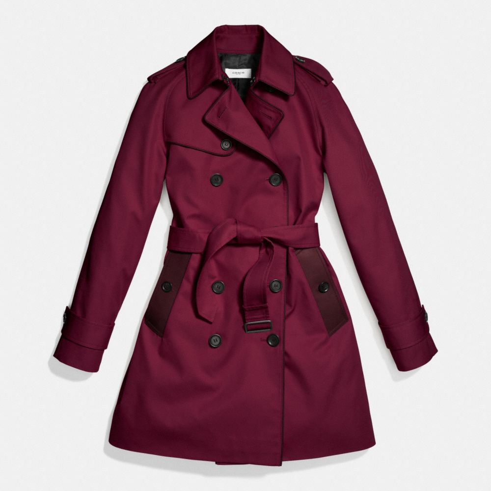 LEATHER PIPED TRENCH - f86460 - WINE OXBLOOD