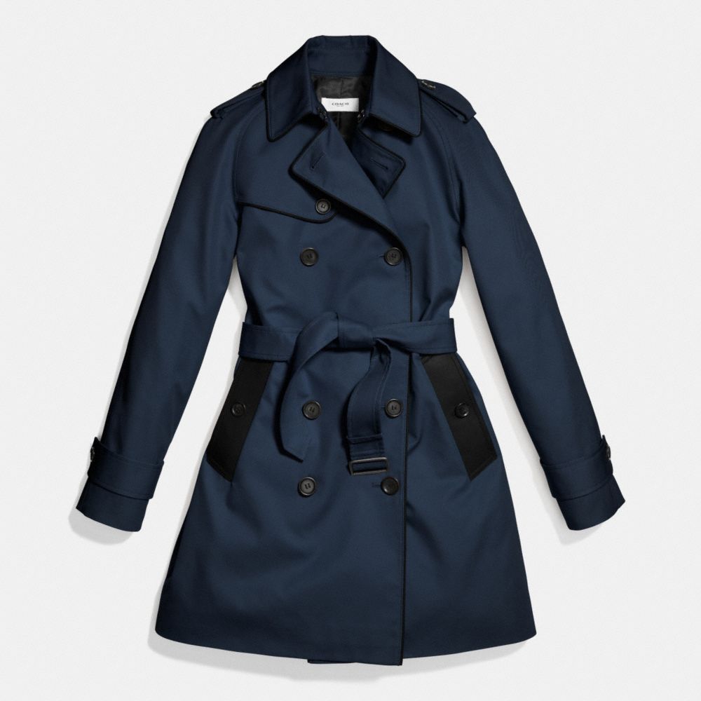 LEATHER PIPED TRENCH - NAVY/BLACK - COACH F86460