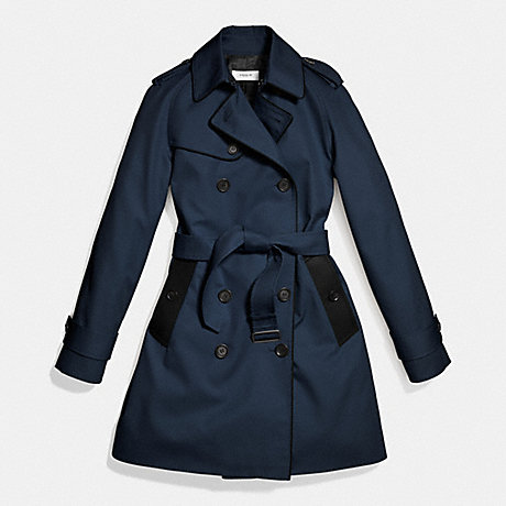 COACH LEATHER PIPED TRENCH - NAVY/BLACK - f86460