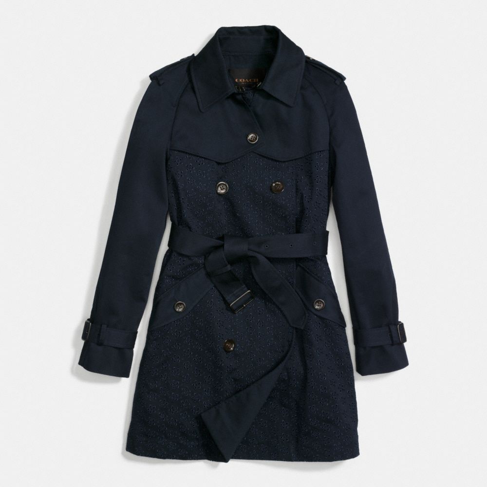 COACH f86462 EYELET TRENCH COAT  MIDNIGHT NAVY