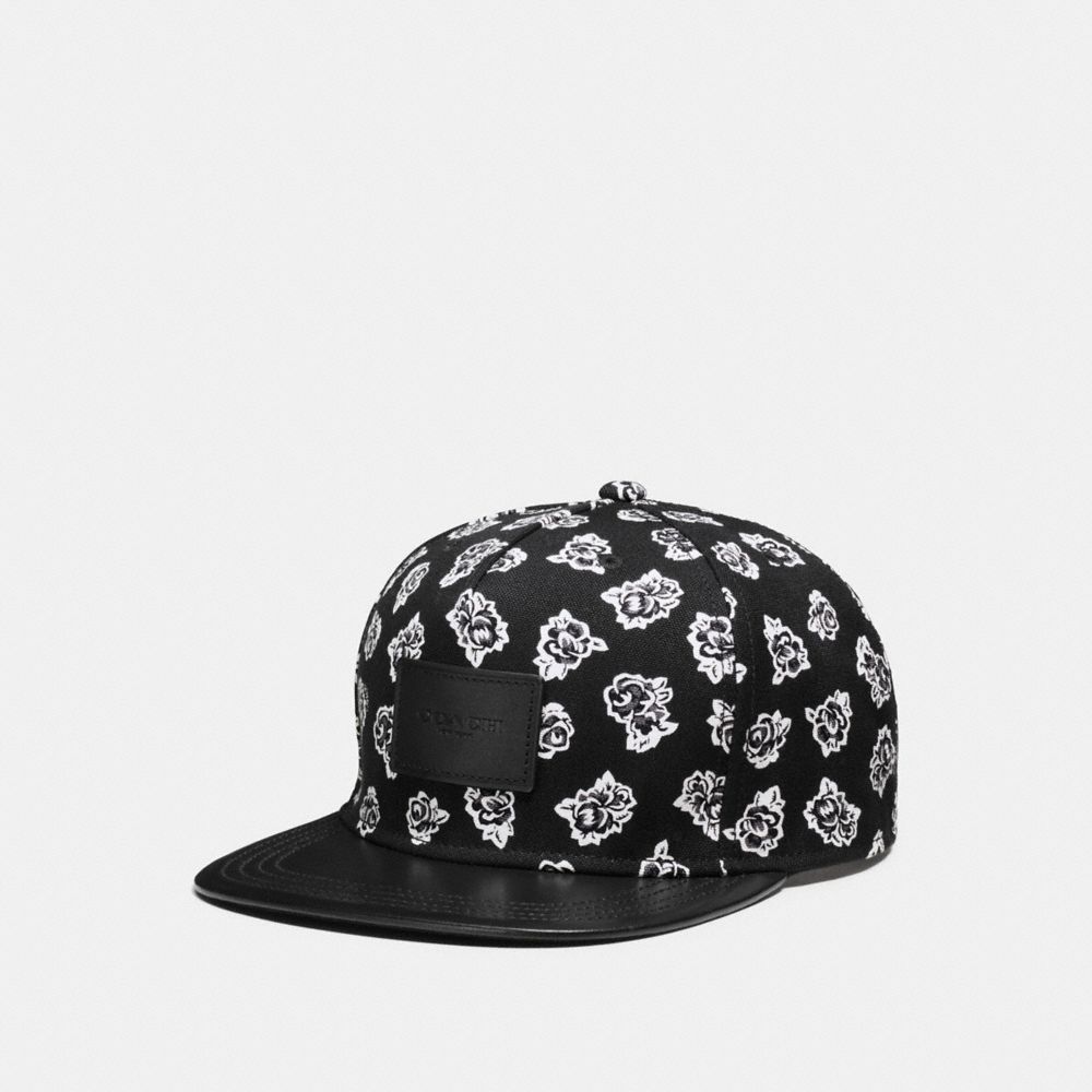 COACH FLAT BRIM HAT IN COLORBLOCK LEATHER - BLACK/WHITE FLORAL - f86475