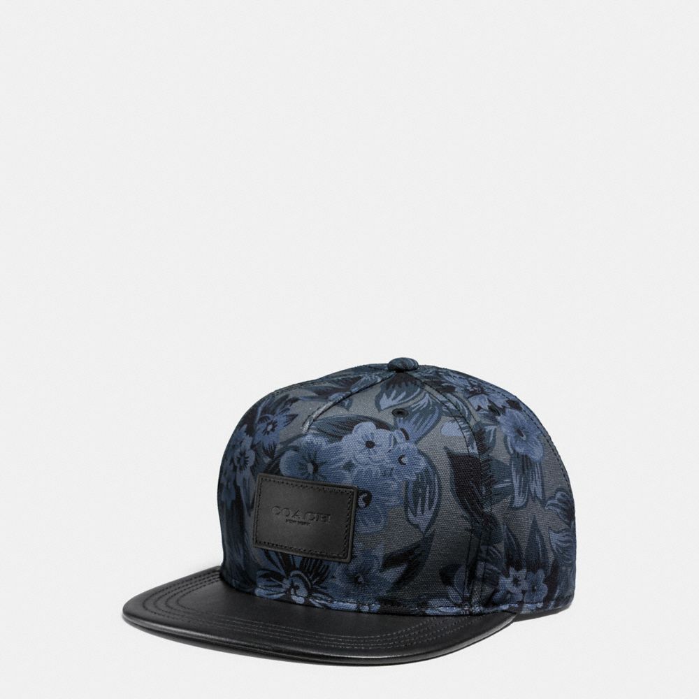 COACH FLAT BRIM HAT IN COLORBLOCK LEATHER - BLUE HAWAIIAN FLORAL - f86475