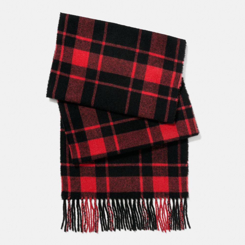 CASHMERE BLEND MOUNT PLAID SCARF - BLACK/RED - COACH F86538