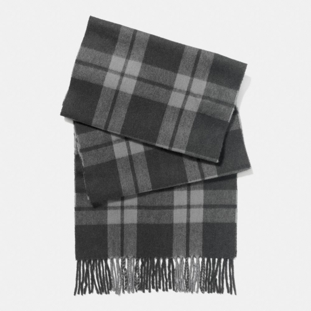 CASHMERE BLEND MOUNT PLAID SCARF - CHARCOAL/FOG - COACH F86538