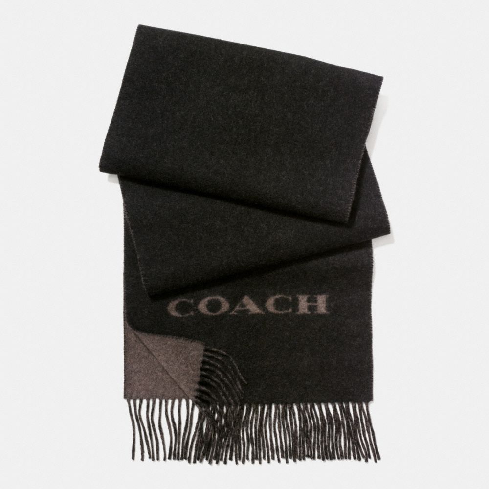 COACH F86542 Cashmere Blend Bi-color Logo Scarf BLACK/BROWN