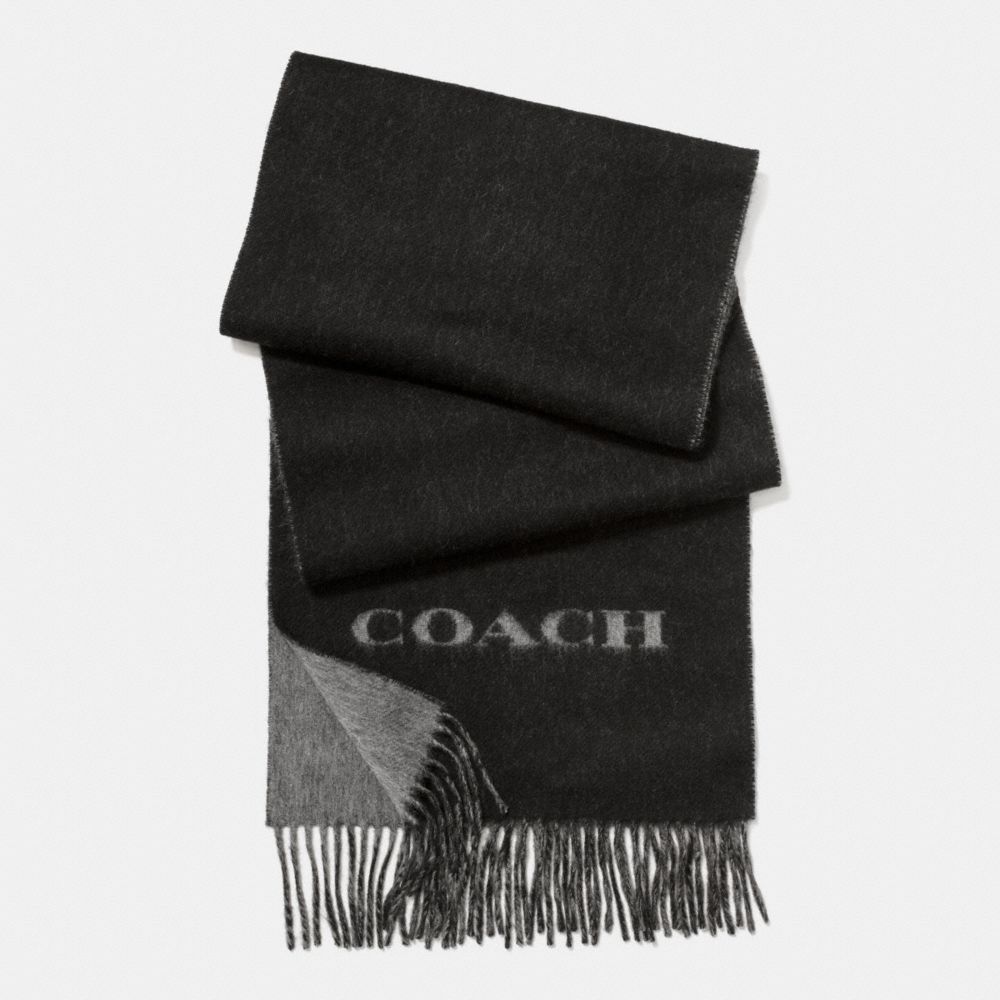 COACH F86542 Cashmere Blend Bi-color Logo Scarf BLACK/CHARCOAL